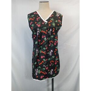 Only Necessities Womens L Black Cherry Polka Dot Button Front Tunic Top Smock